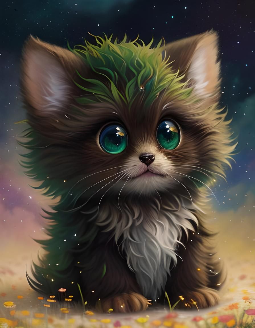 Fluffy Fantasy Creature Playing in Flower Rain
