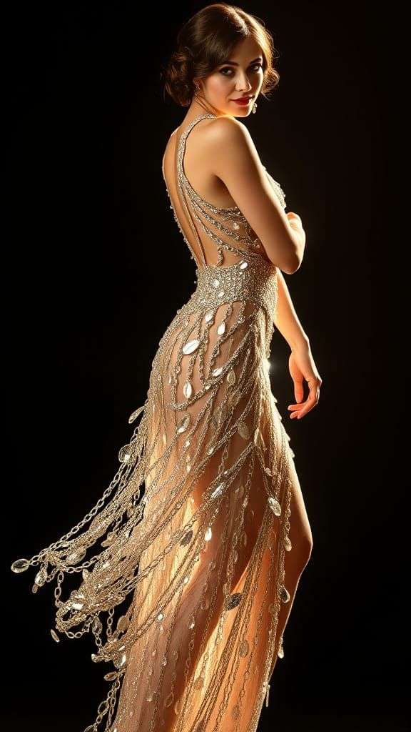 flapper dress made of chain linked glass crystals