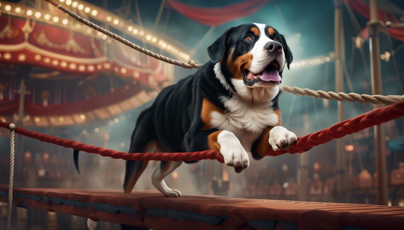 Swiss Mountain Dog Tightrope Walker in Circus