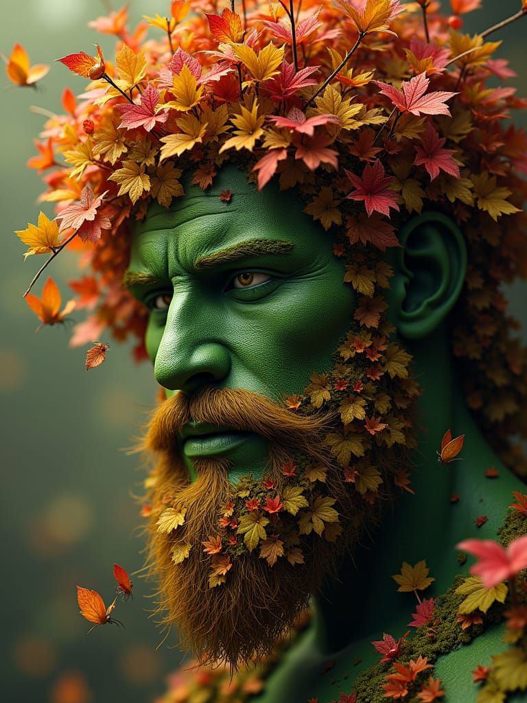 Green Man Embodies Autumn's Arrival in Digital Painting