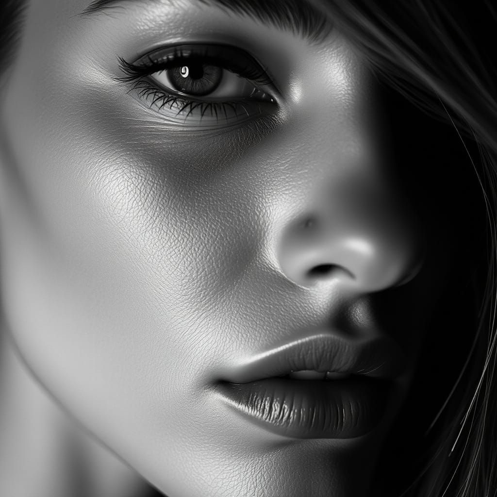 Moody Black and White Portrait in High-Fashion Style