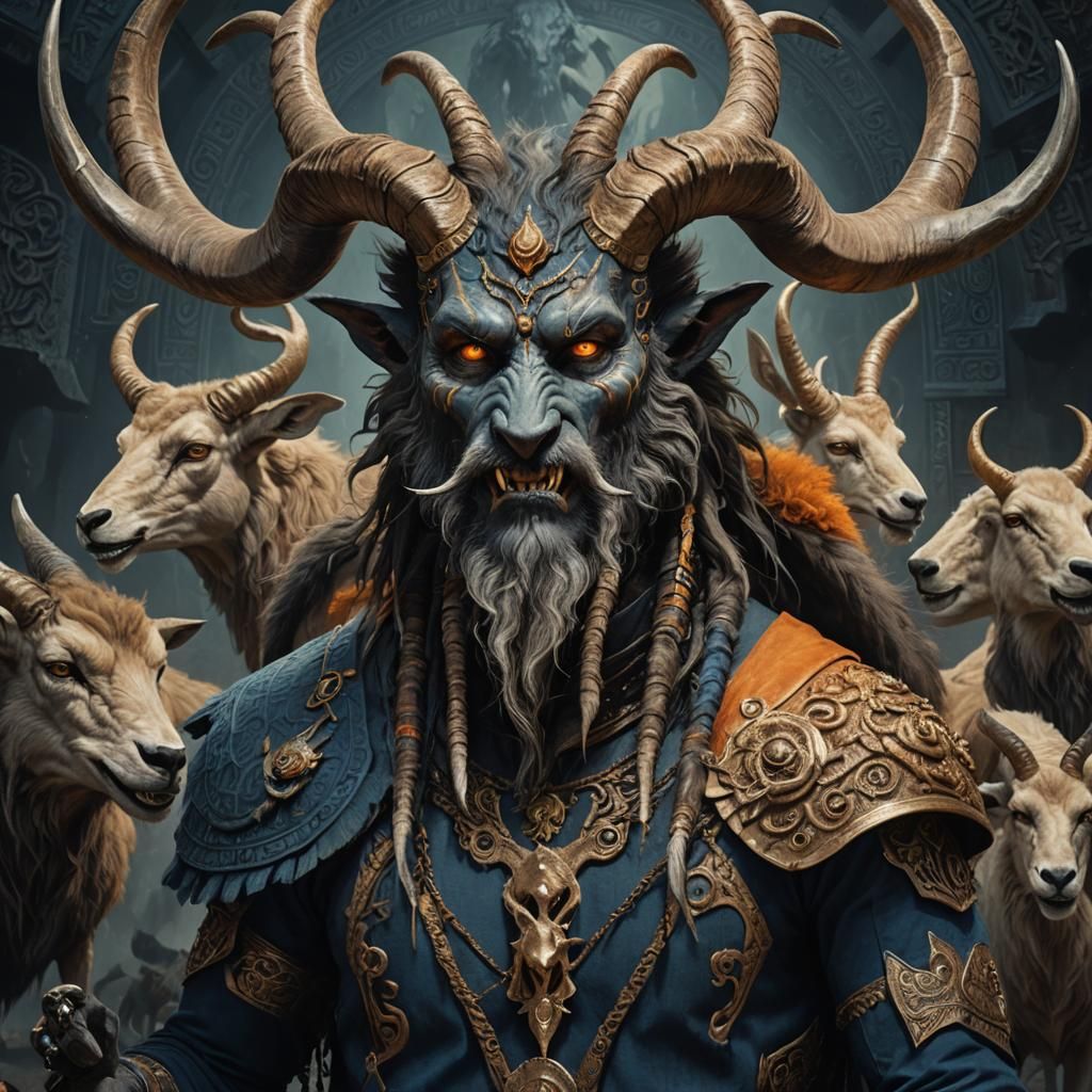 Ethereal Beast with Ram's Horns and Ibex Antlers