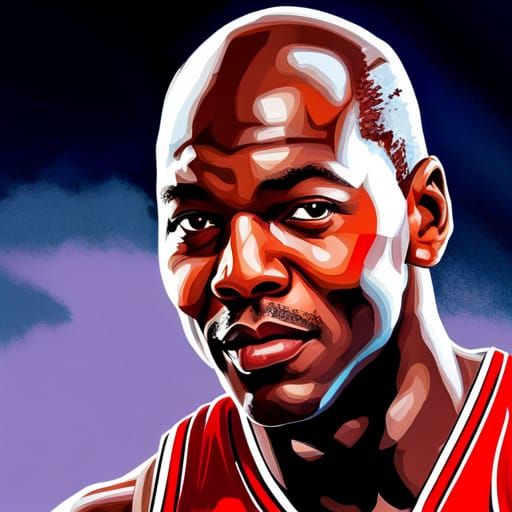 Michael Jordan Portrait in 1980s Splash Art Style
