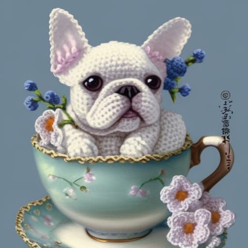 Crochet Frenchie Puppy in Teacup: Knitted Whimsy