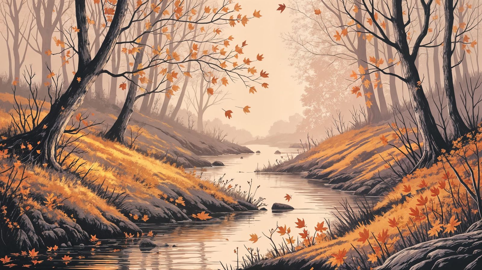 Surreal Autumn Loneliness in Warm Pastels