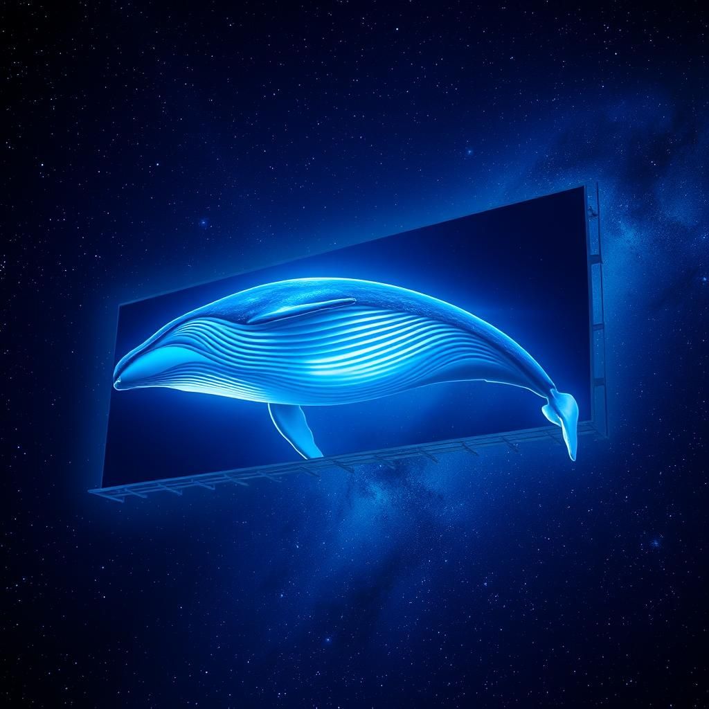 Blue Whale Billboard in Space: Digital Painting