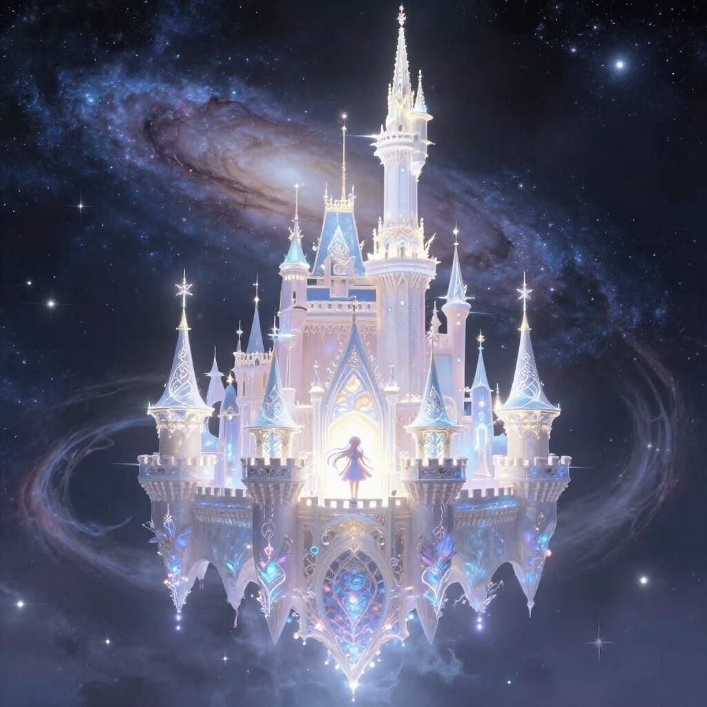 Majestic Starlight Castle in Cosmic Nebula Concept Art