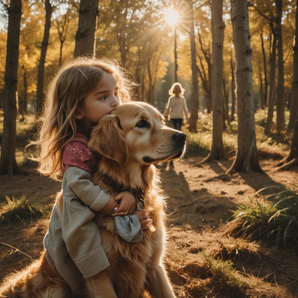 Girl and Dog in Golden Hour Light
