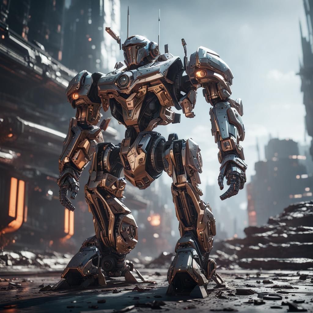 Futuristic Knights in Polished Metal Armor