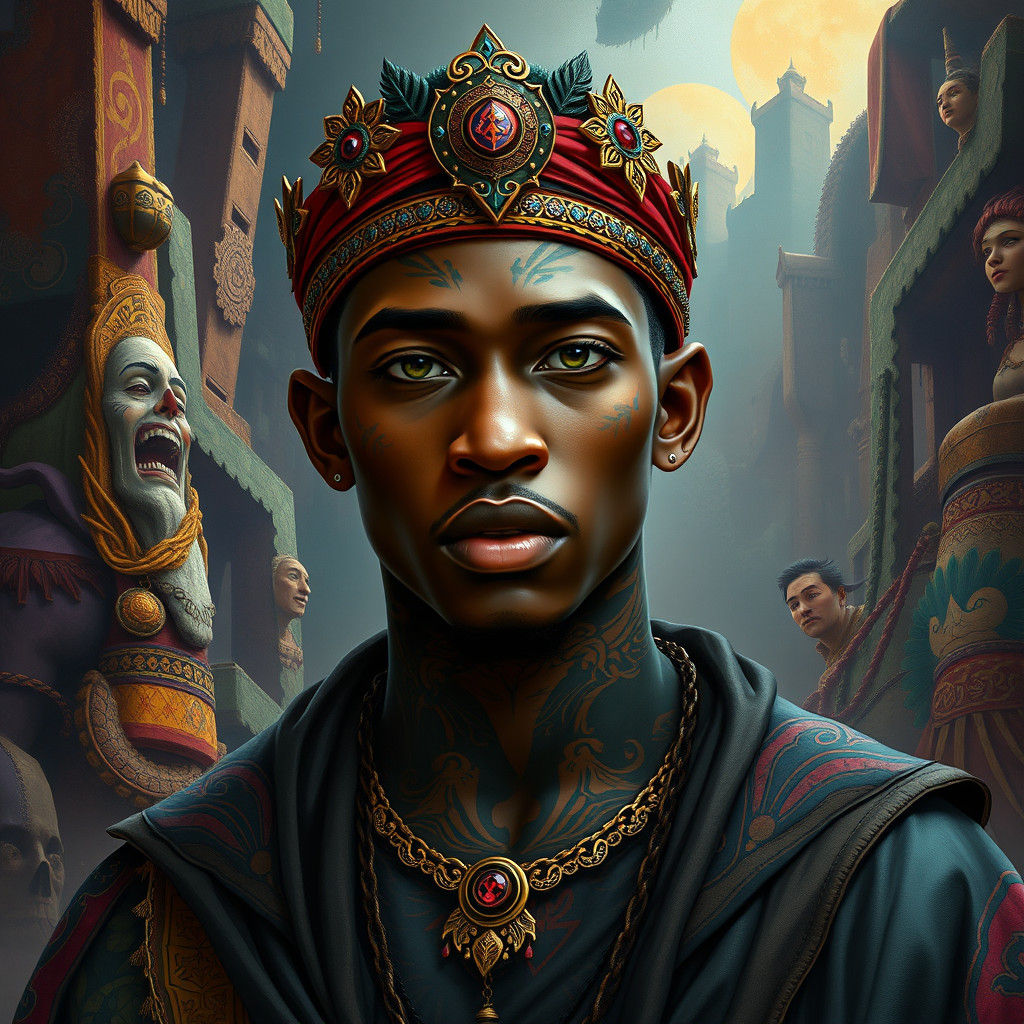 Mystical Tattooed Man in Ancient Realm: Fantasy Concept Art