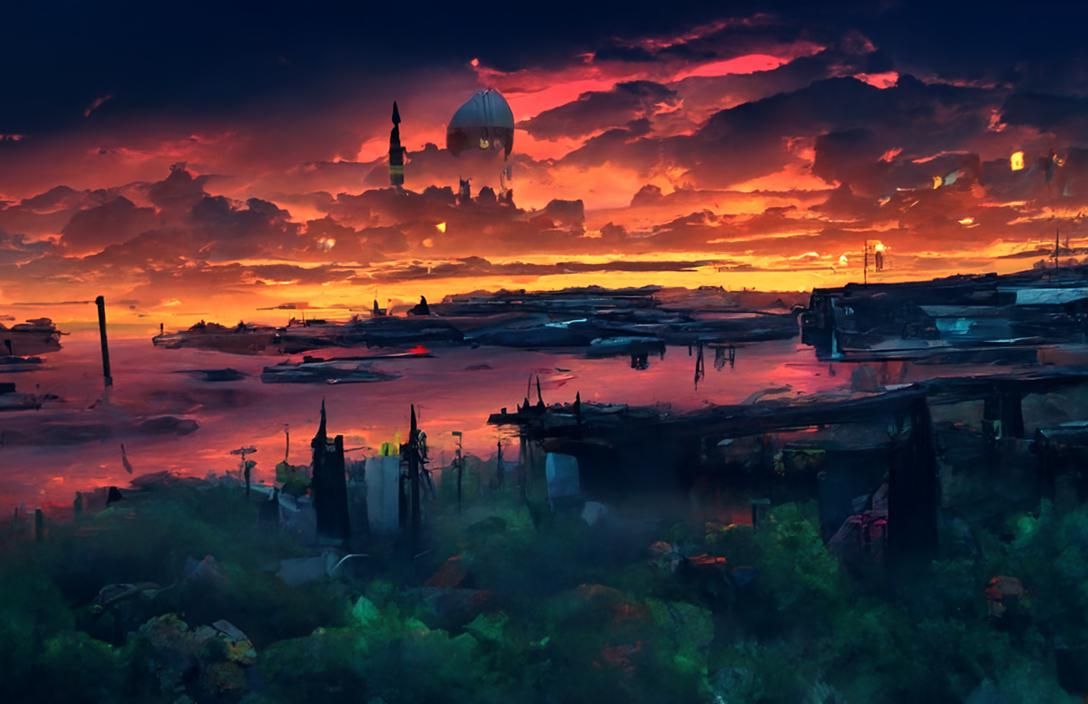 Colorful Cityscape Sunset in Fantasycore Style
