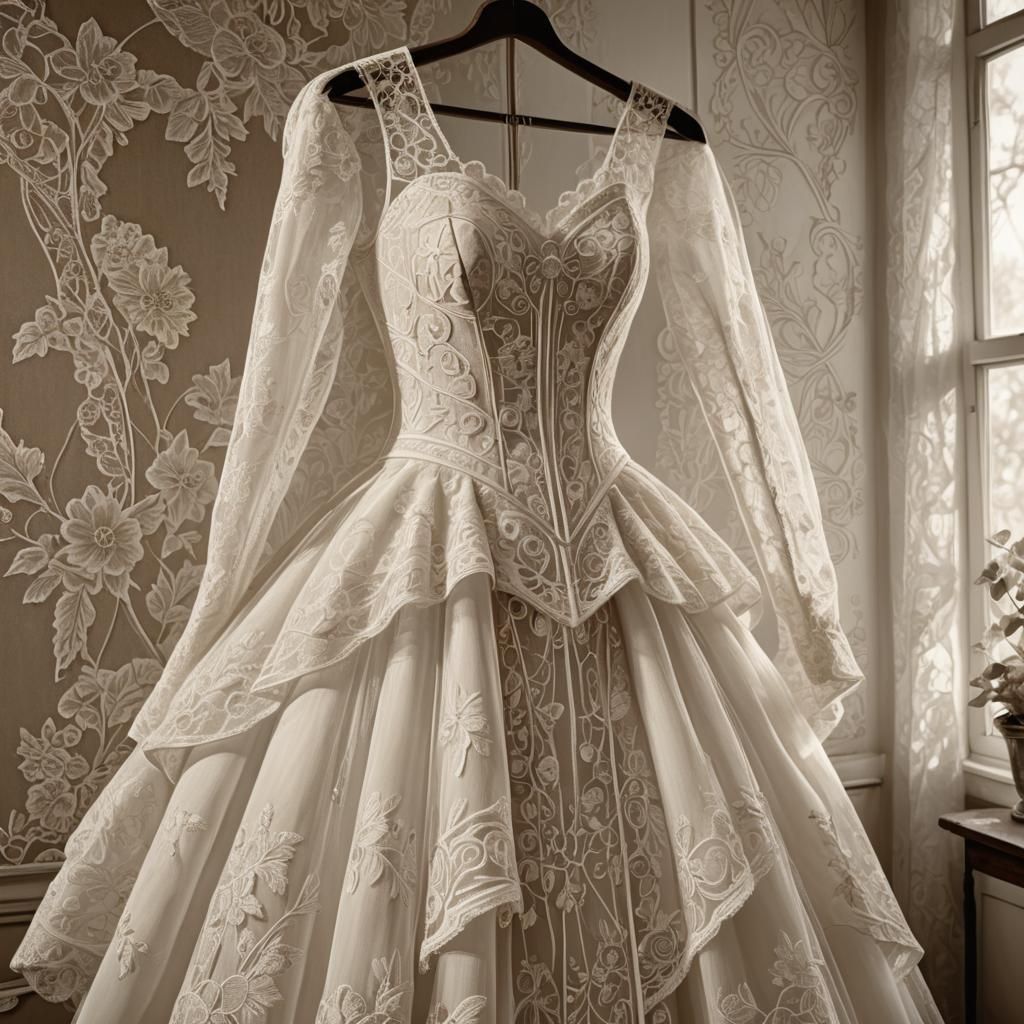 Vintage Wedding Dress: Detailed Pencil Drawing