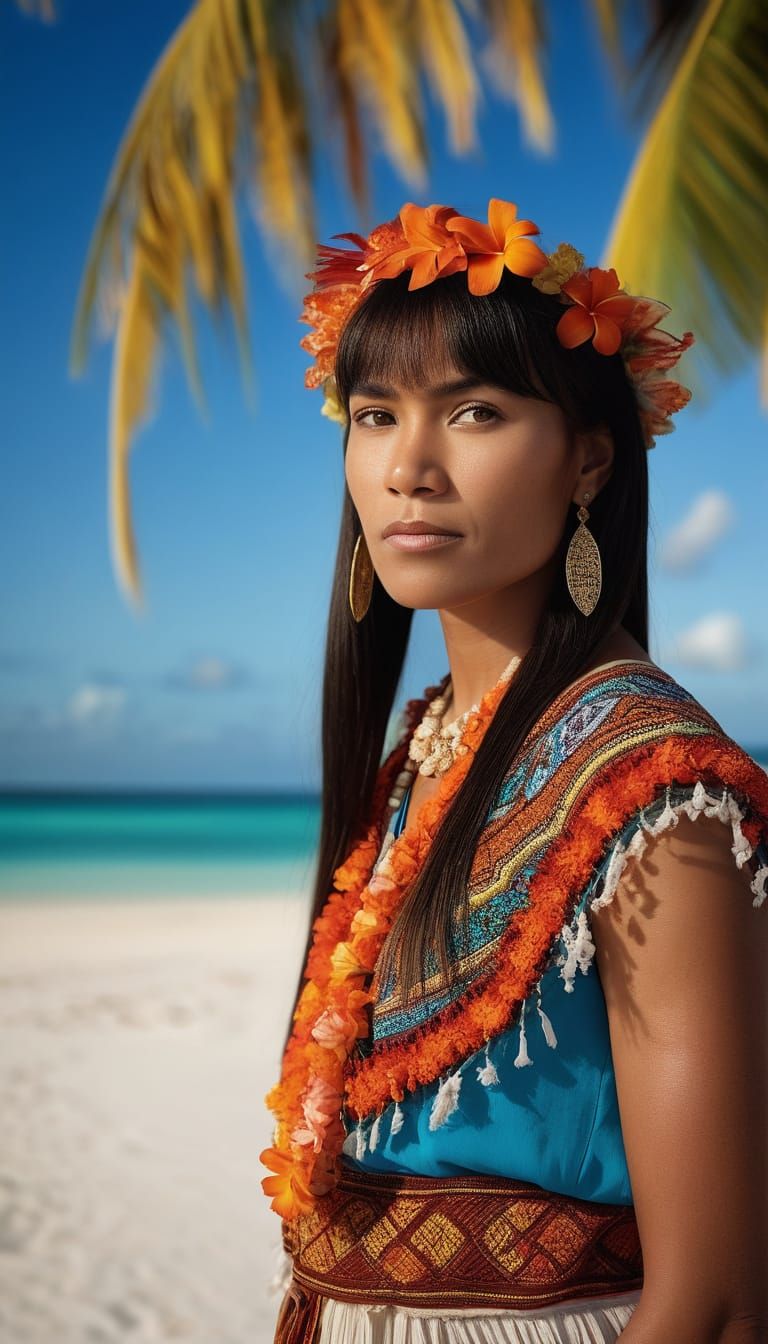 Confident Woman in Tropical Attire
