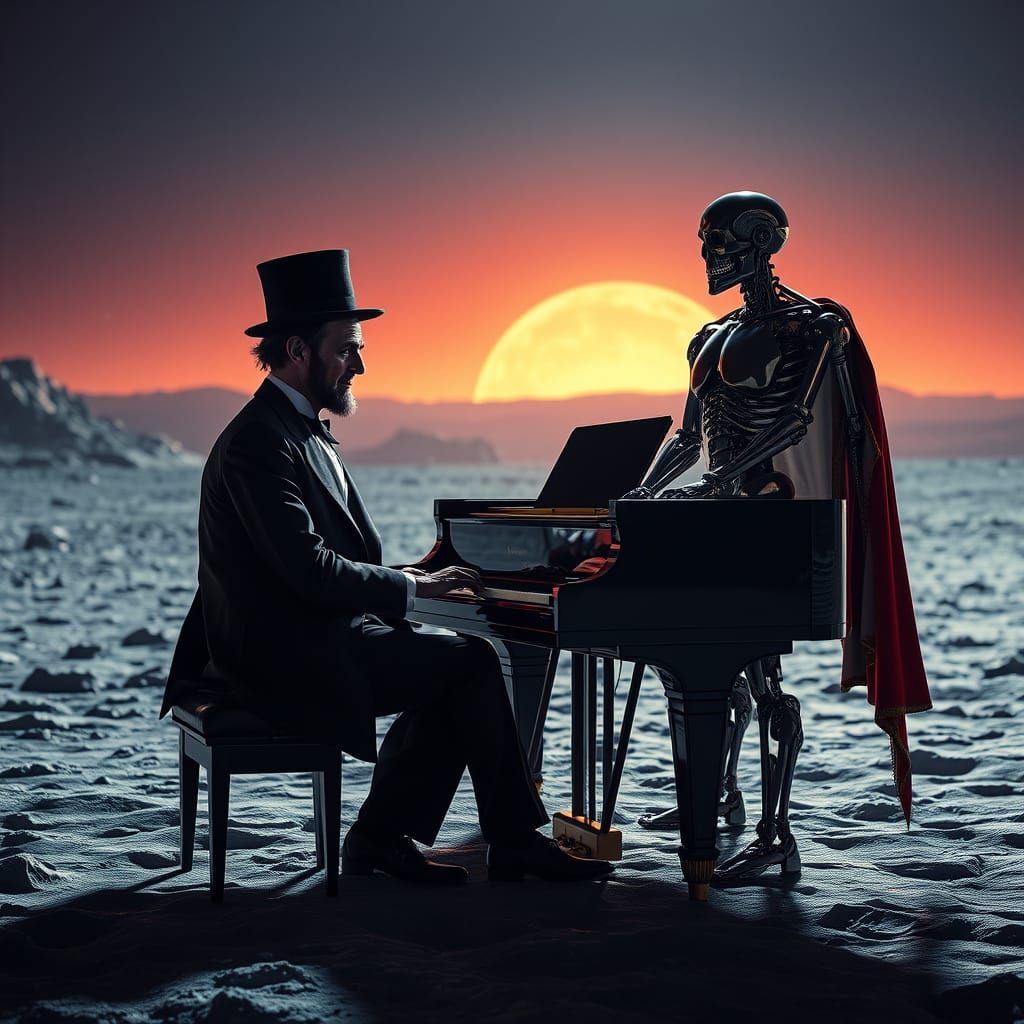 Visionary President Performs Lunar Piano Concert in Cyberpun...