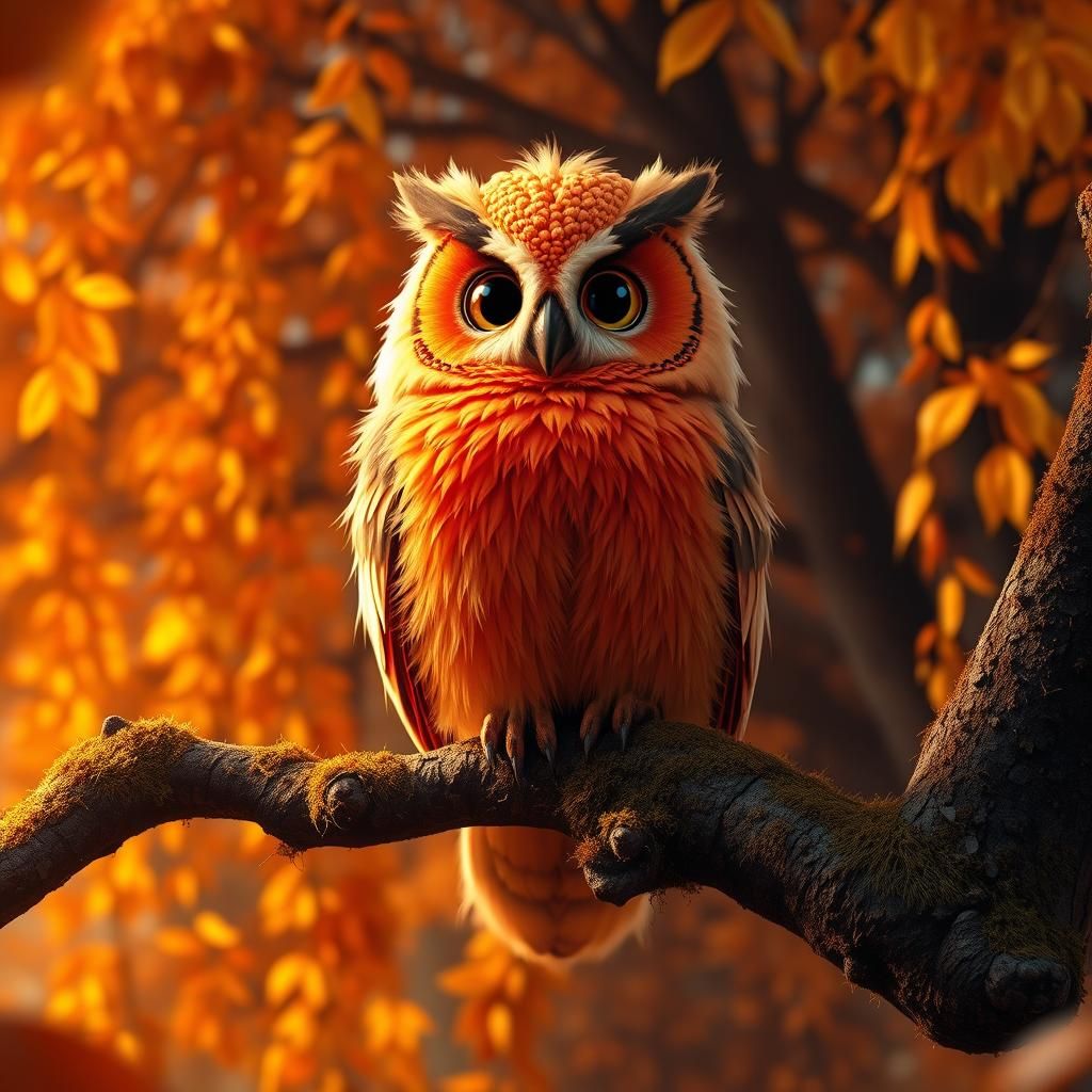 Plush Owl in Autumn Scene: Digital Illustration