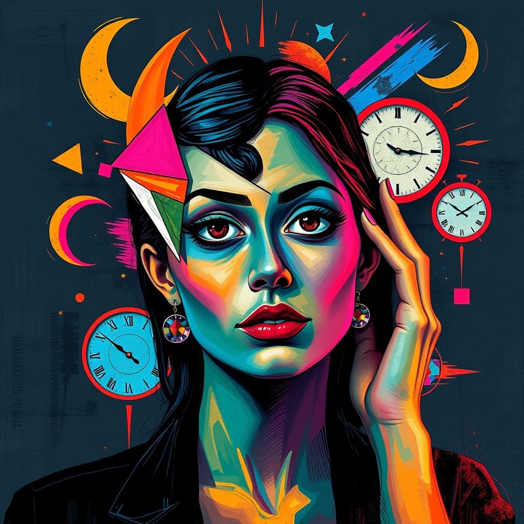 Cubist Woman Portrait with Geometric Shapes