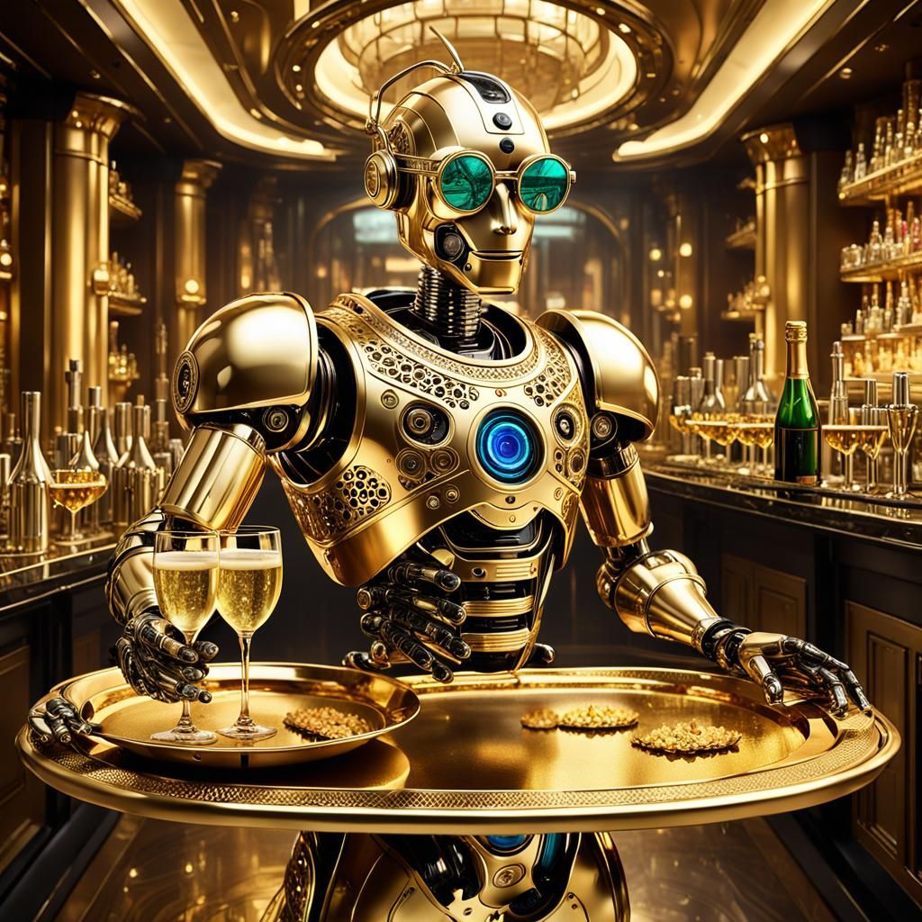 Gold Filigree Posh Robot Butler