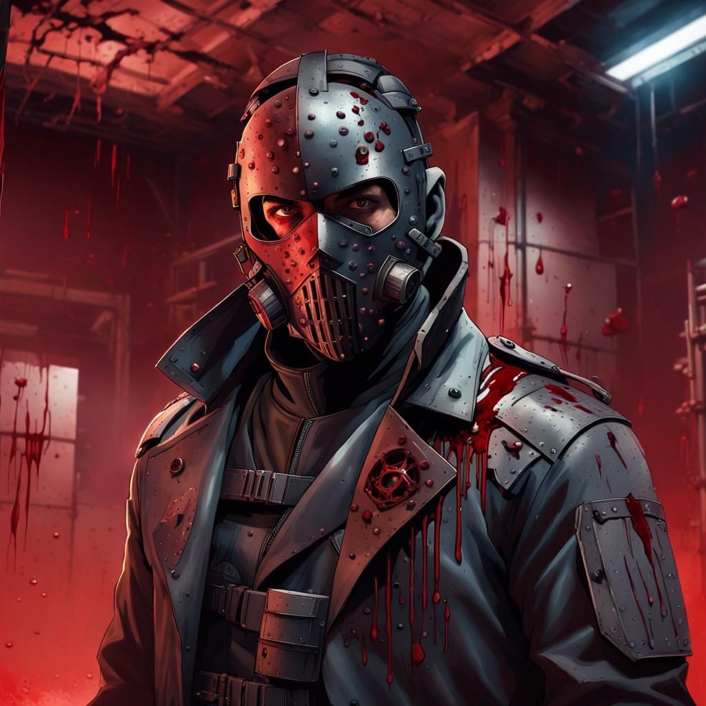 Armored Soldier in Destroyed Space Prison: Hyperrealistic Co...