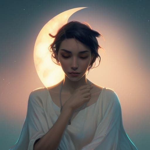 Crescent Moon Portrait in Hyperdetailed Style