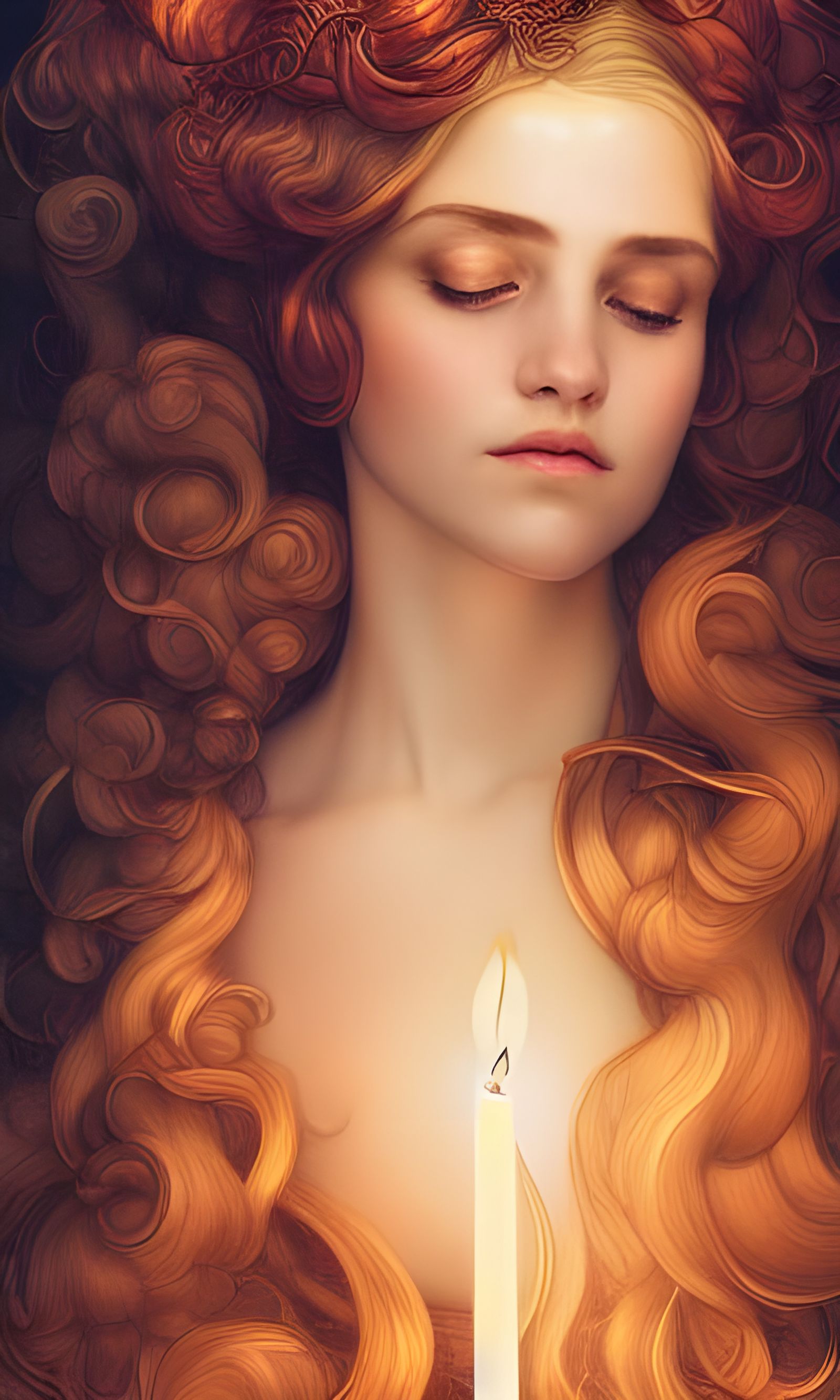 Copper Haired Girl in Ornate Night Sky Portrait