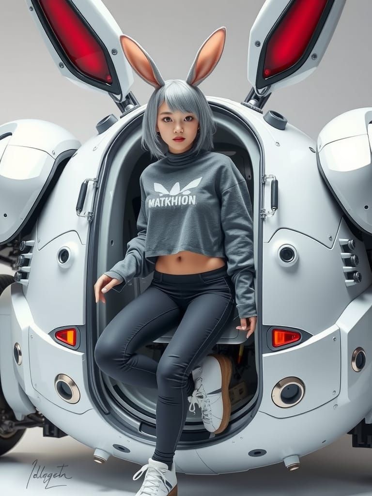 Cyberpunk Pilot Girl with Silver Hair and Gorgeous Curves