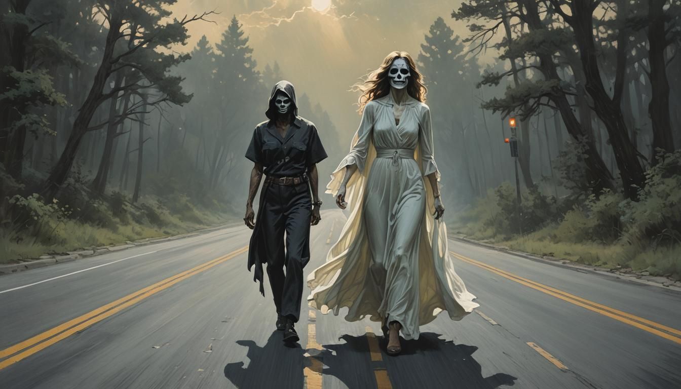 Eerie Ghost Girl Hitchhiking on a Road