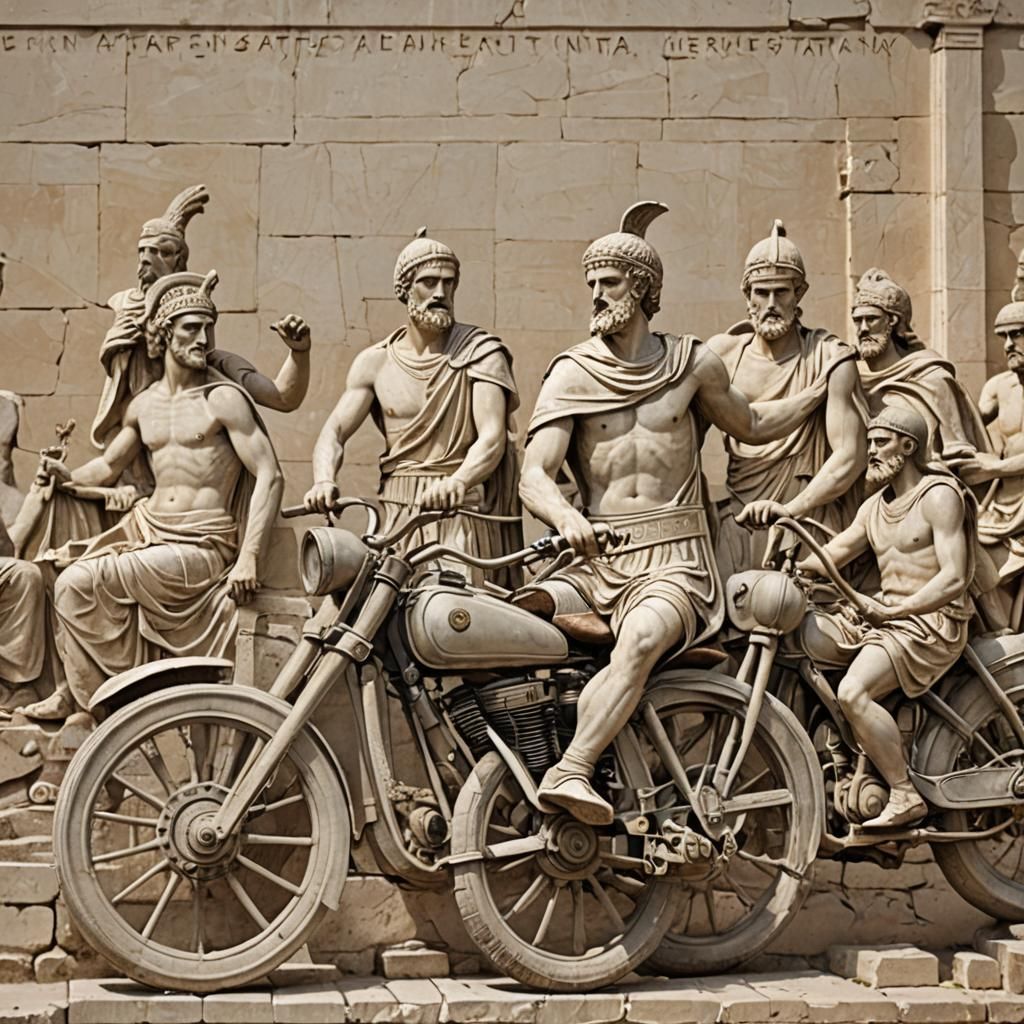 Motorcycle Riders in Ancient Athens