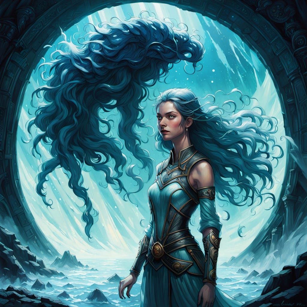 Ethereal Woman at Celestial Portal