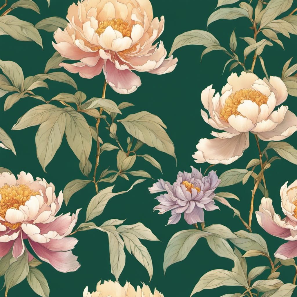 Tang Dynasty Noblewomen in Lush Peony Garden