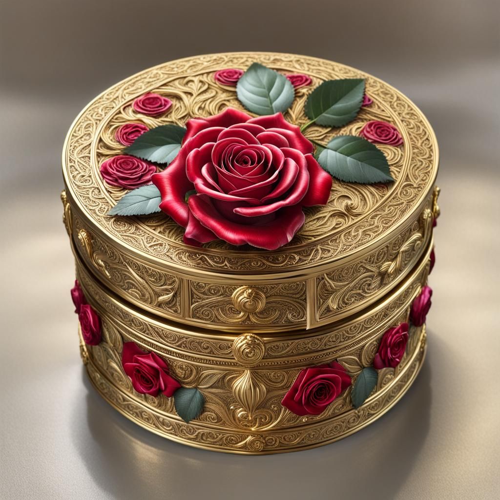 Gilded Red Rose in Decorative Hat Box