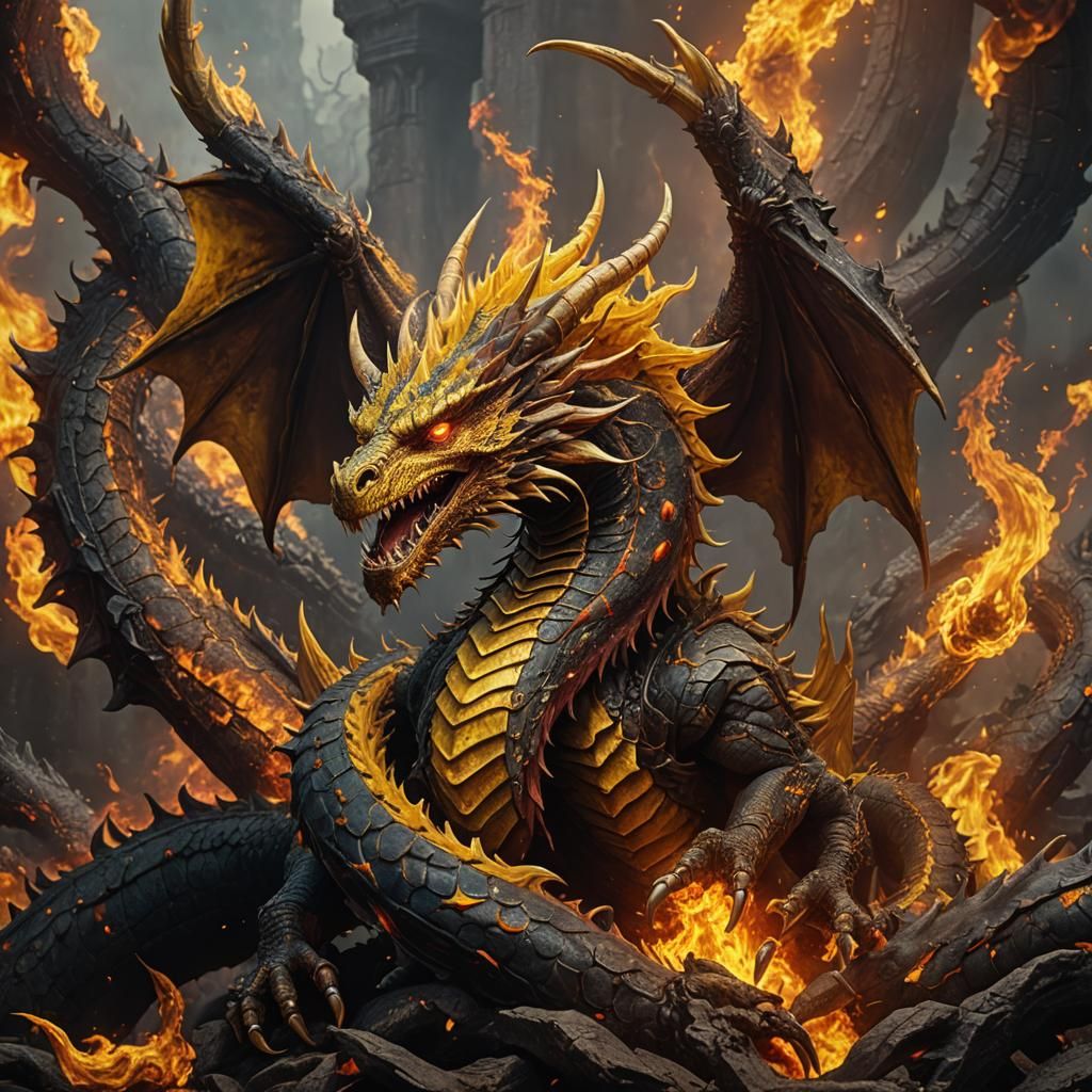 Fiery Yellow Dragon Queen in Detailed Matte Painting