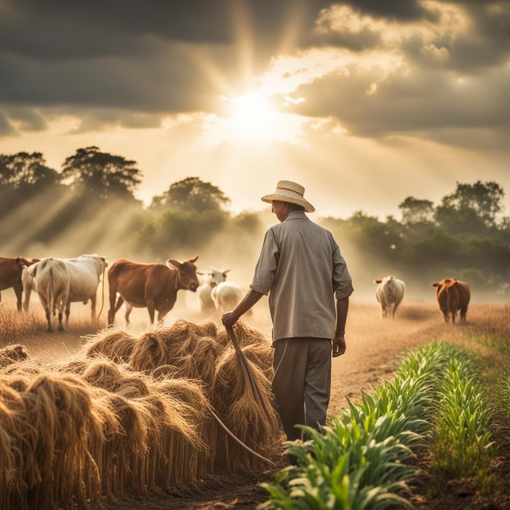 An old man working in a farm.