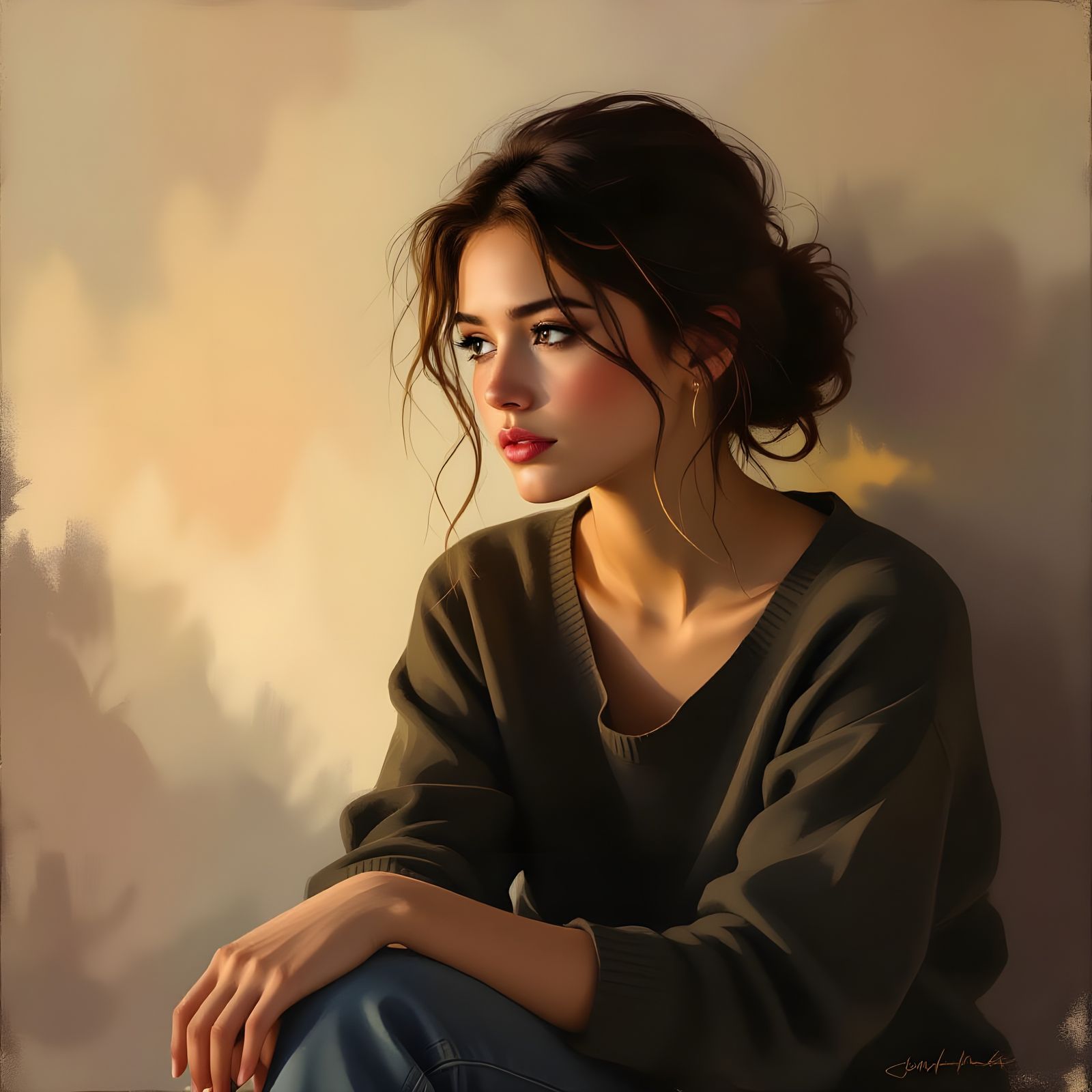Pensive Mood: AI Generated Portrait