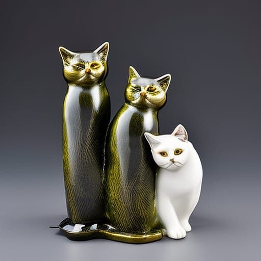Abyssinian Cat Ceramic Sculpture in Early Modern Style