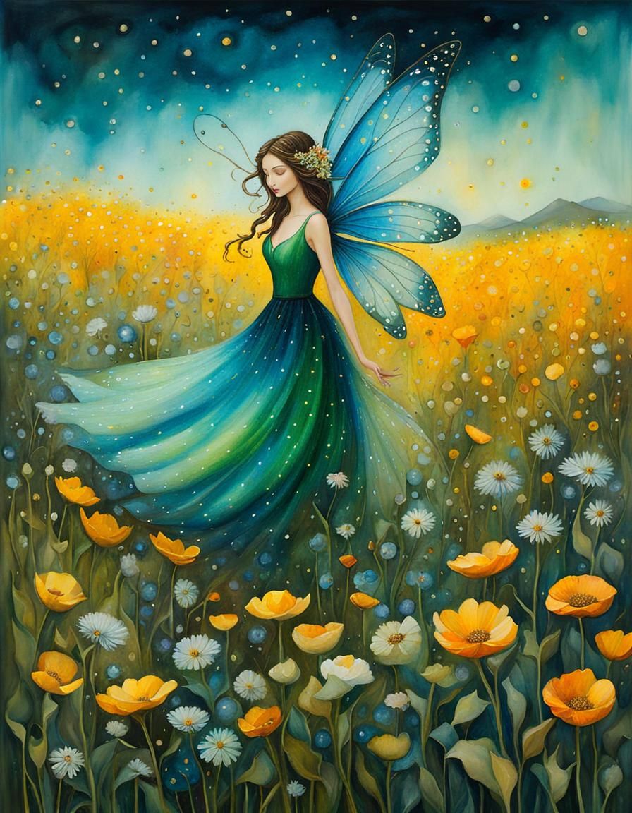 Fairy in field of flowers