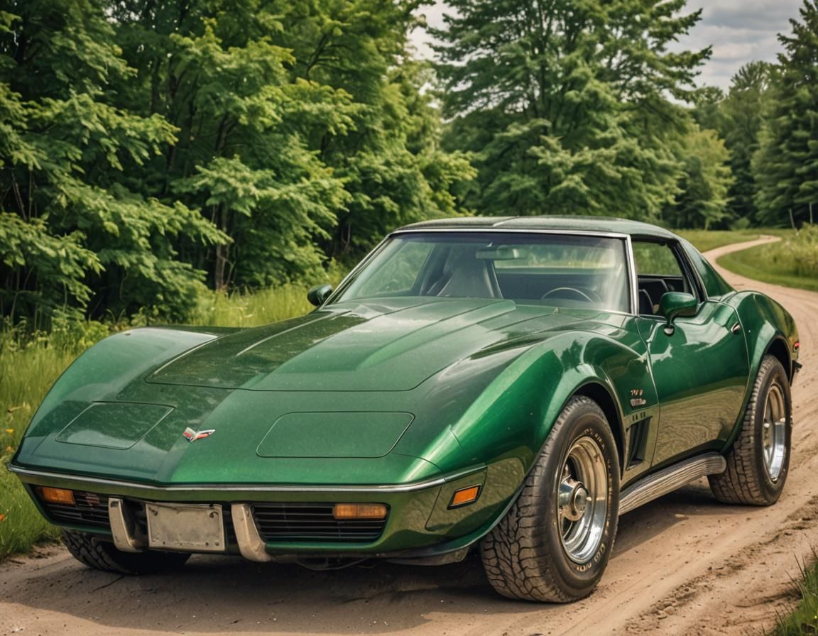 Dark Green 1975 Corvette in Rural Ontario