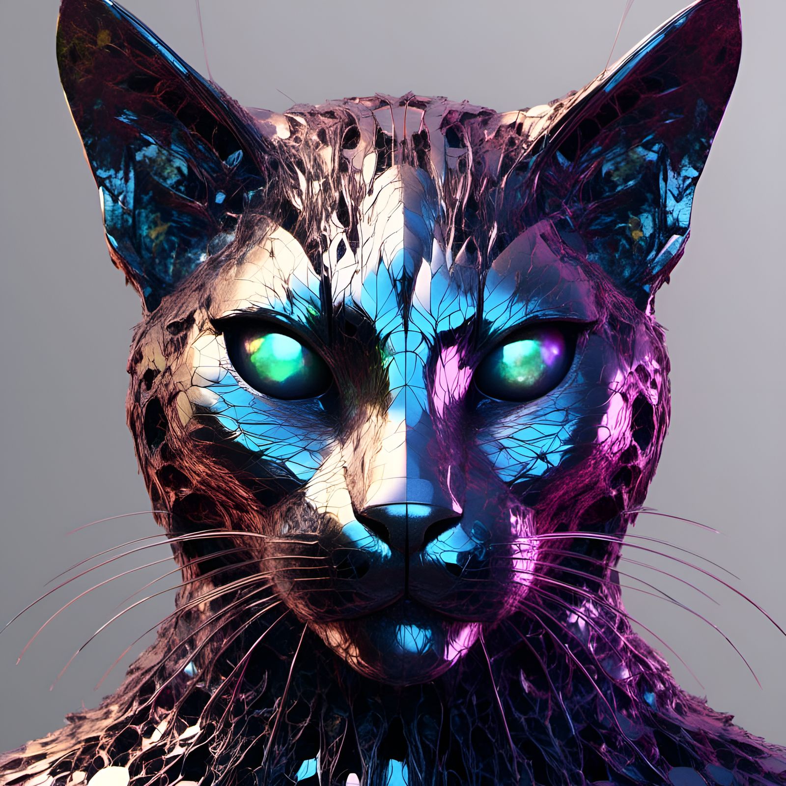 Cyberpunk Cat Constructed of Iridescent Foil