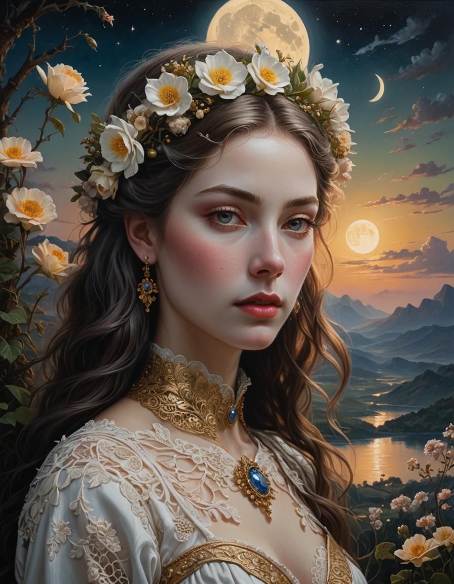 Dreamy Woman Portrait in Hyper-Real Oil Painting Style