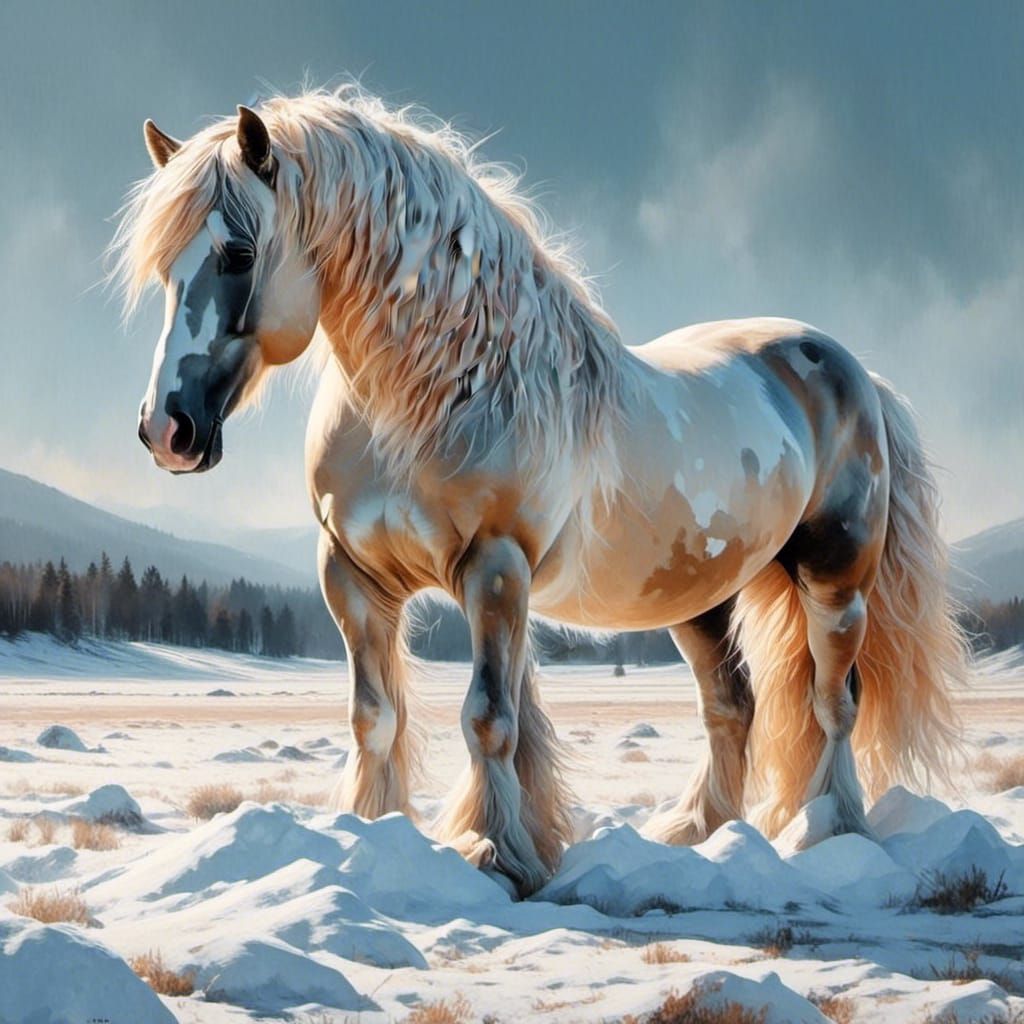 Icy Horse Sculpture on Snow Bank