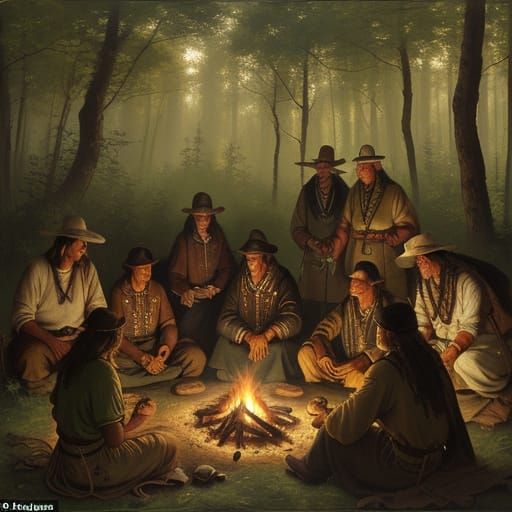 Lakota Tribe Gathering: Hyper-Realistic Oil Painting
