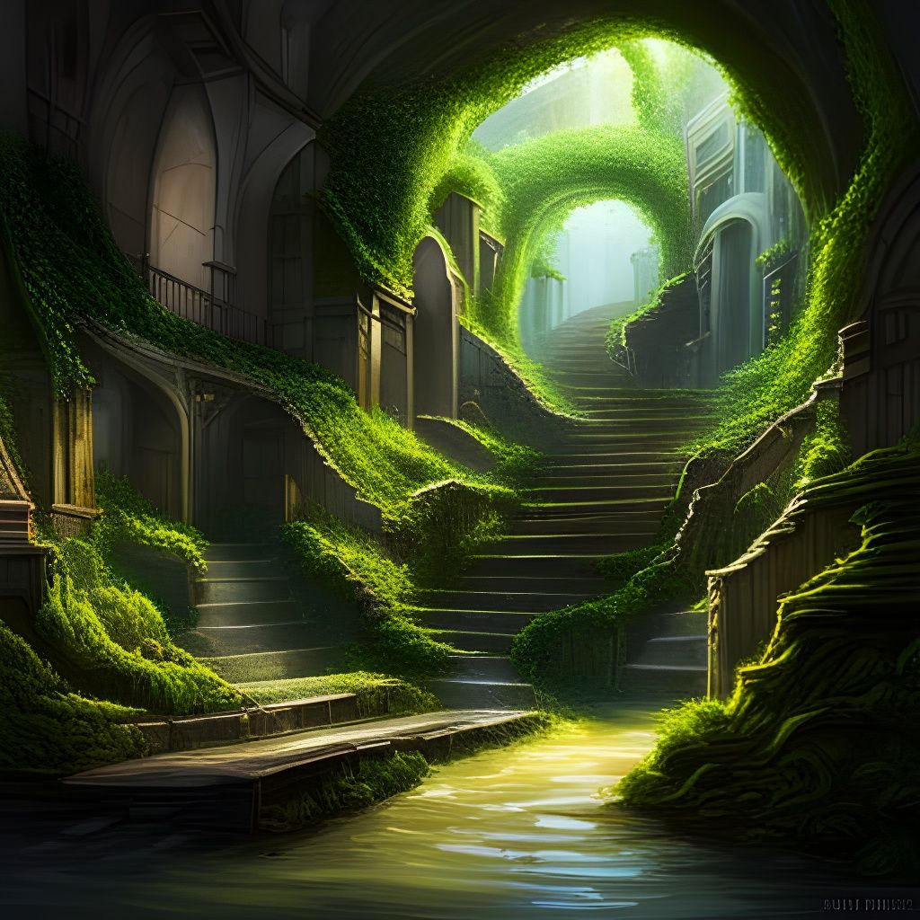 Moss-Covered Underground City: Hyperrealistic Concept Art