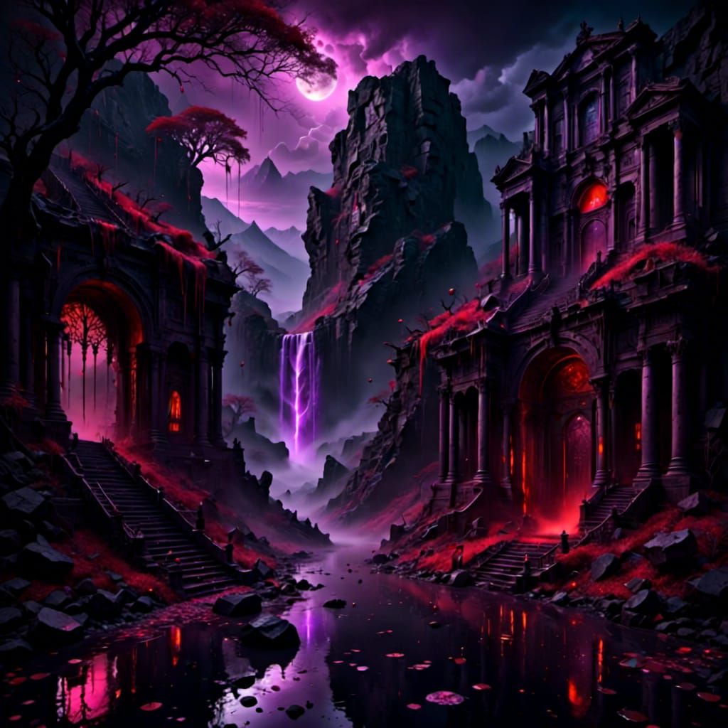 Surreal Violet and Red Dreamscape
