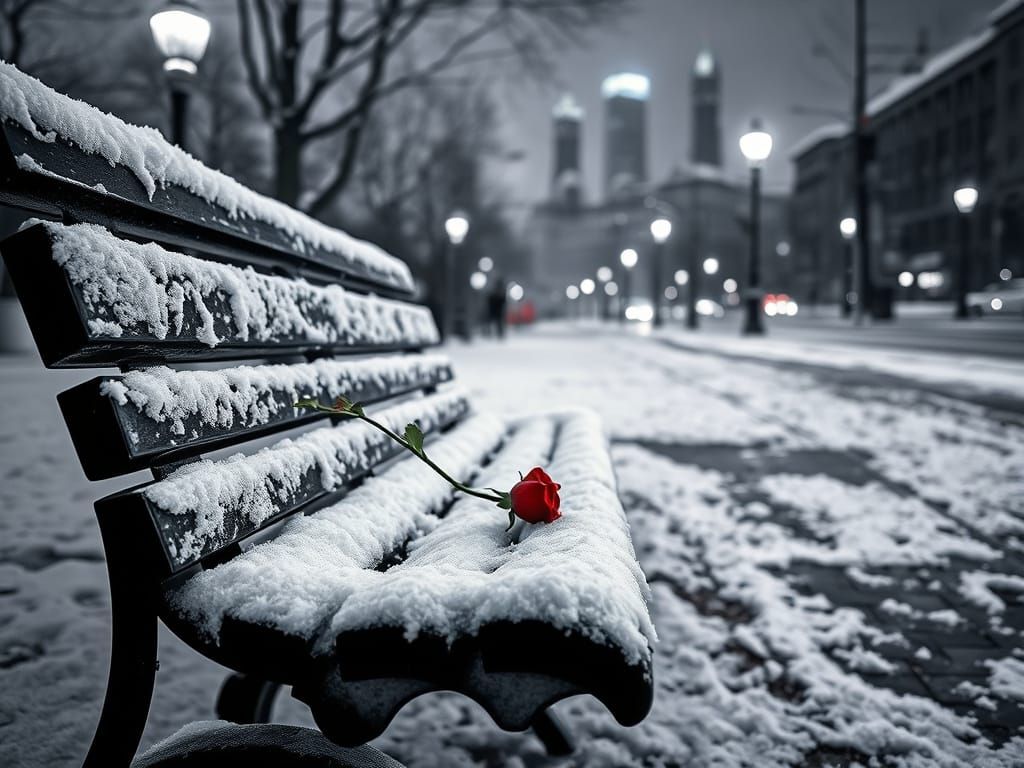 Frozen Rose on Bench in Monochrome Fine Art
