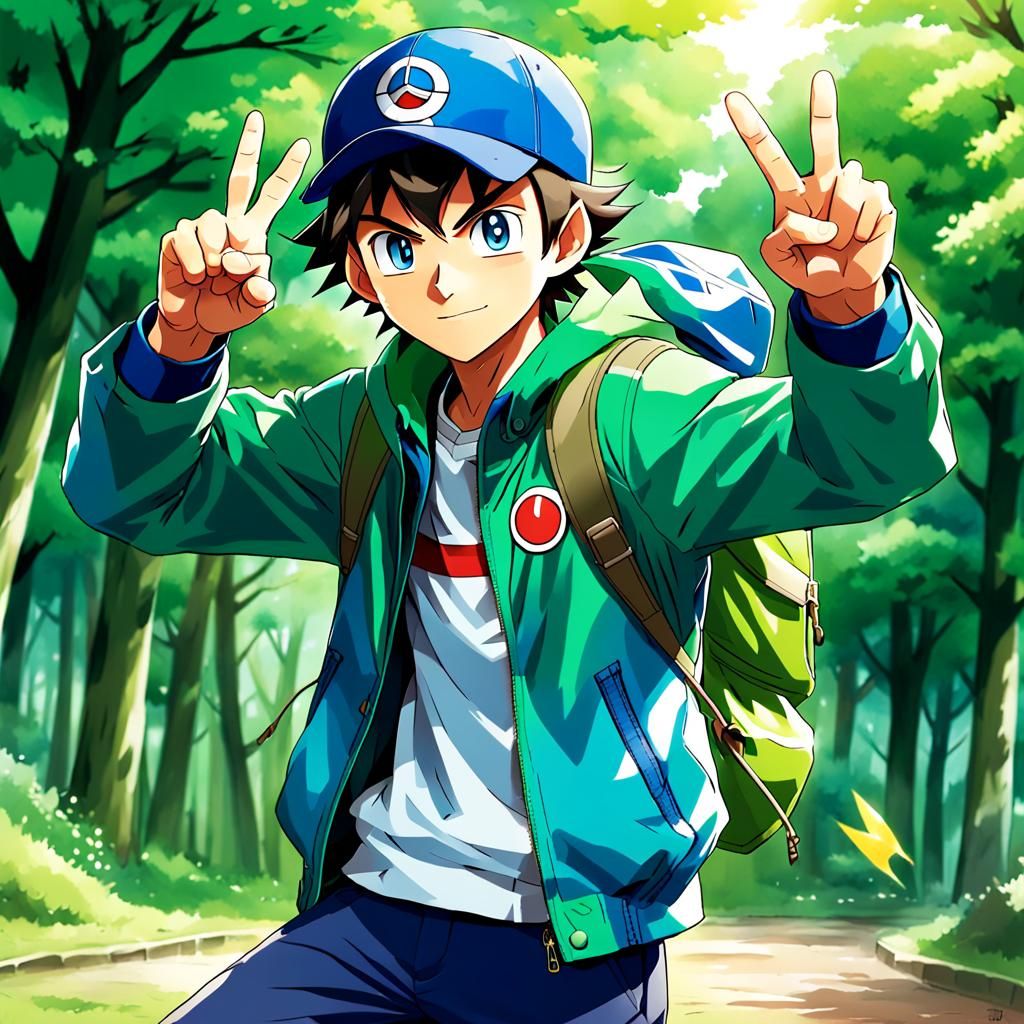 Anime Style Pokémon Trainer Victory Pose