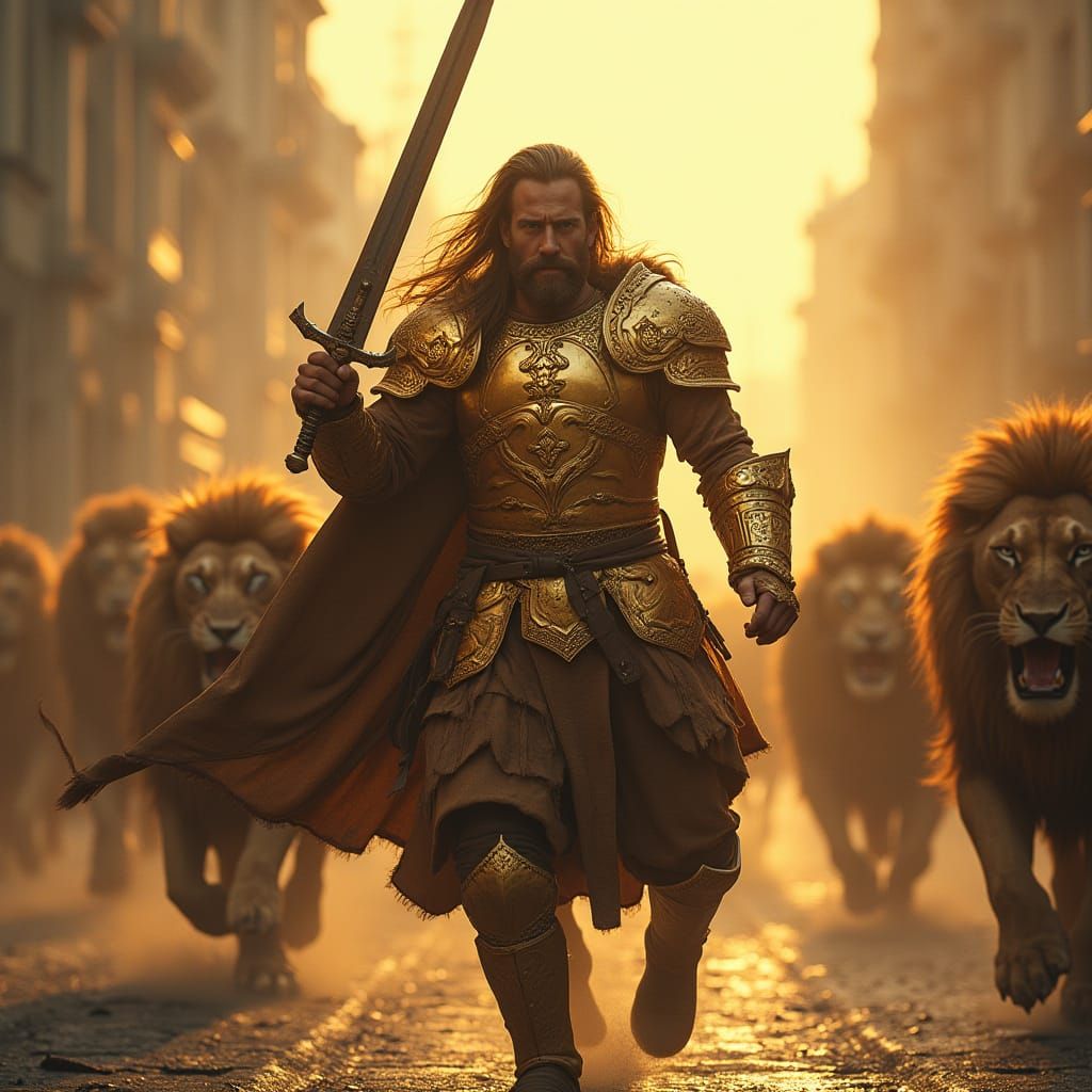 Majestic Swedish Warrior Charging Forward in Divine Righteou...