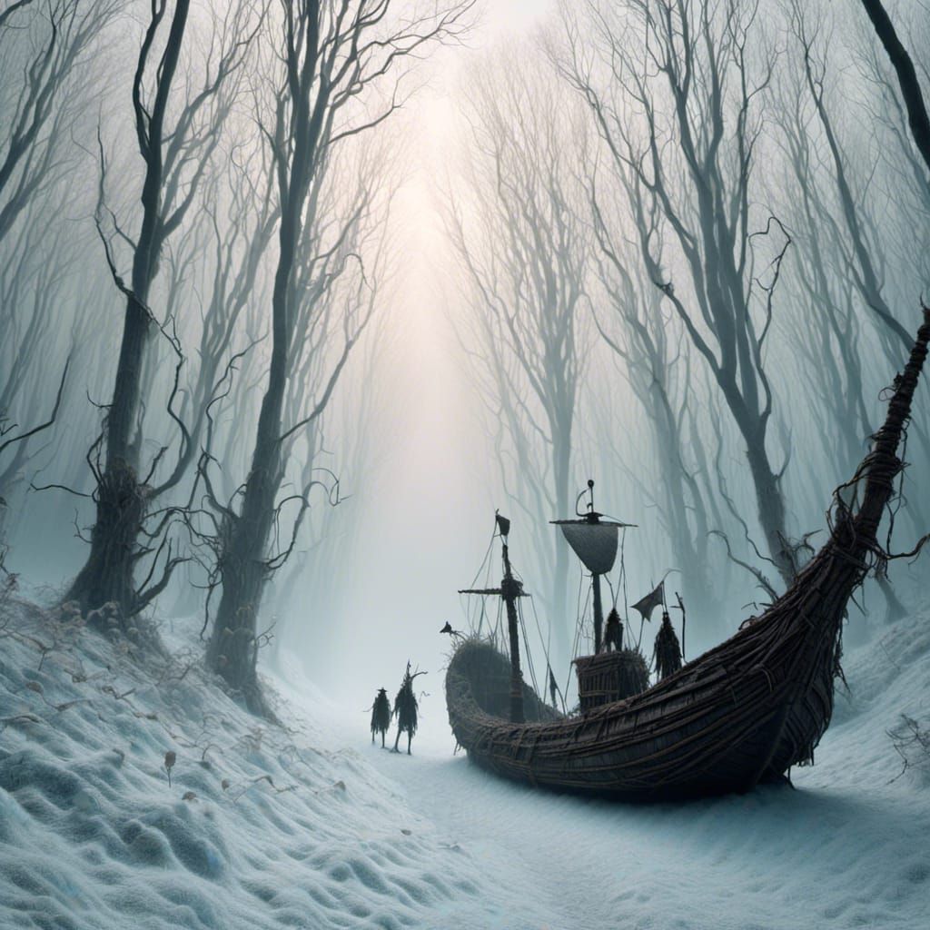 Pirate Ship Sails Winter Forest Path