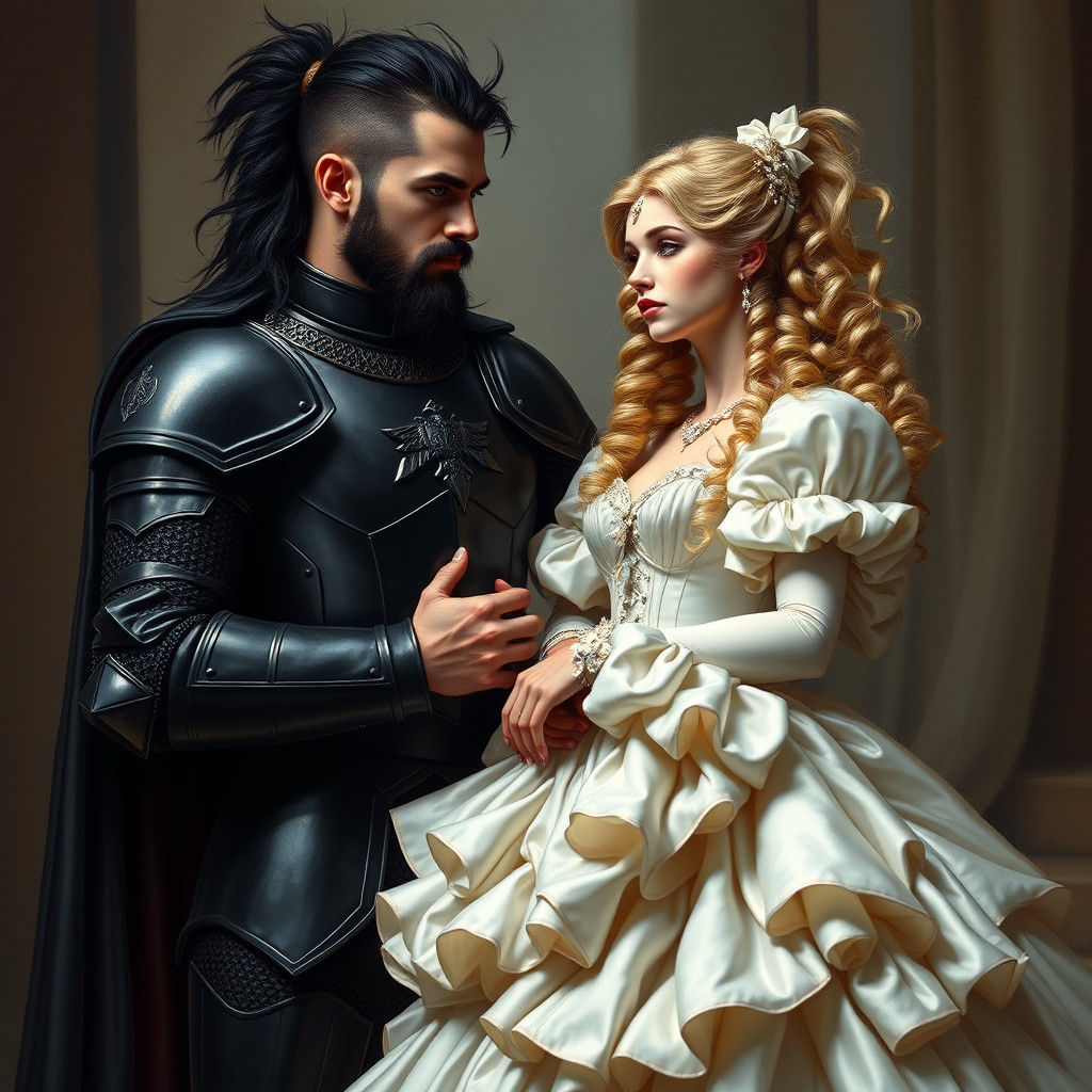 Dark Knight and Princess in Renaissance Style