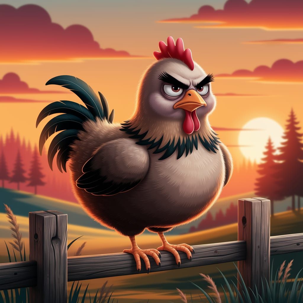 Grumpy Chicken at Sunset