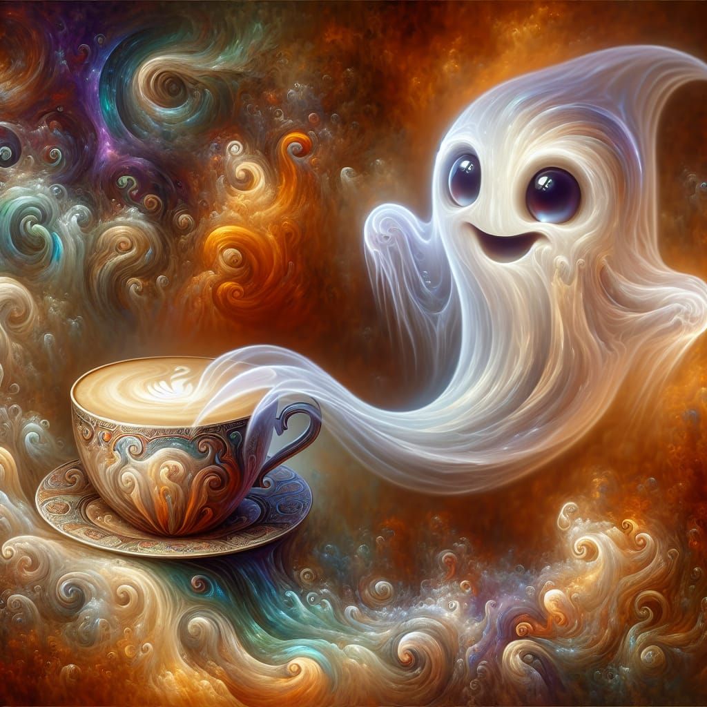 Ghost Longing for Latte in Surreal Autumn Scene