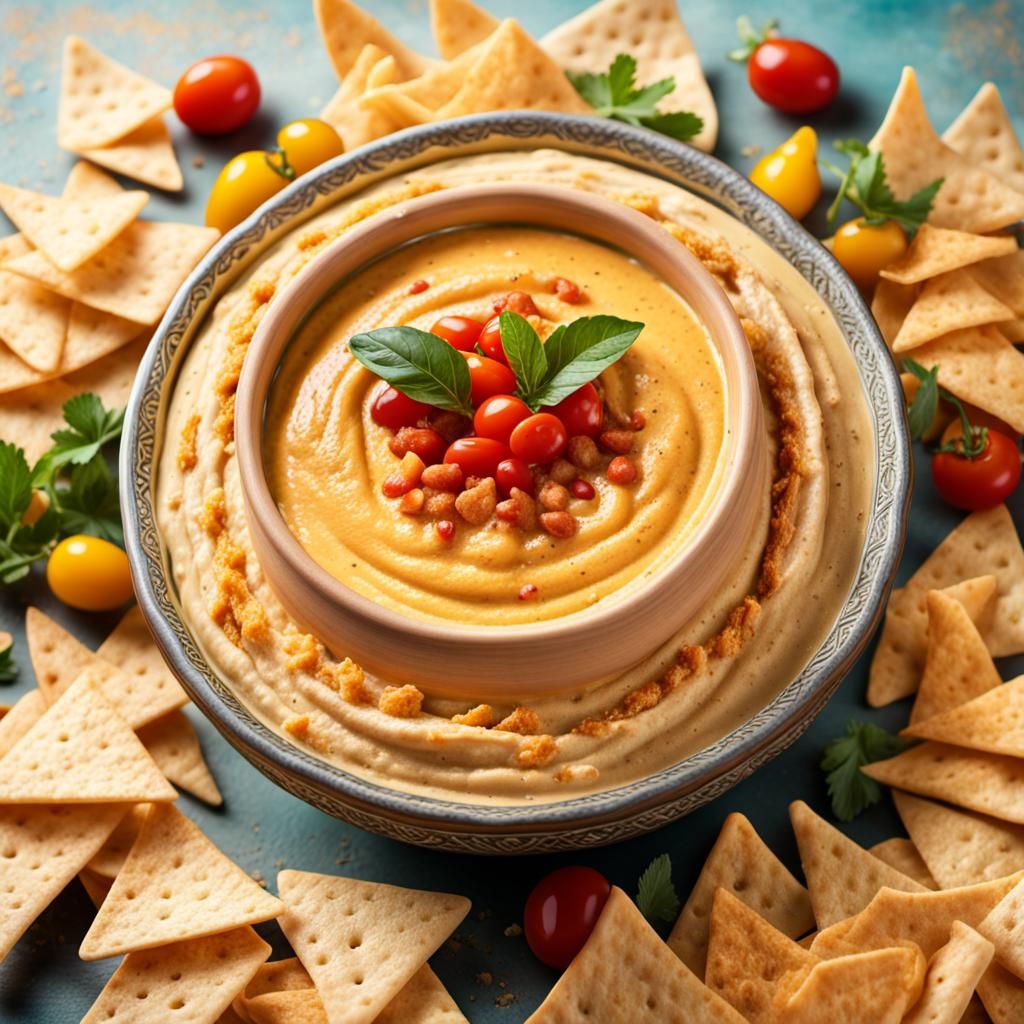 Proud Hummus Dip Still Life in Splash Art Style